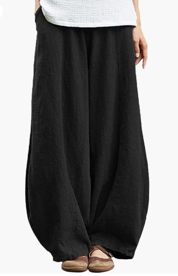 Damen weite Leinenhose mit elastischem Bund und praktischen Taschen Echoarchiv