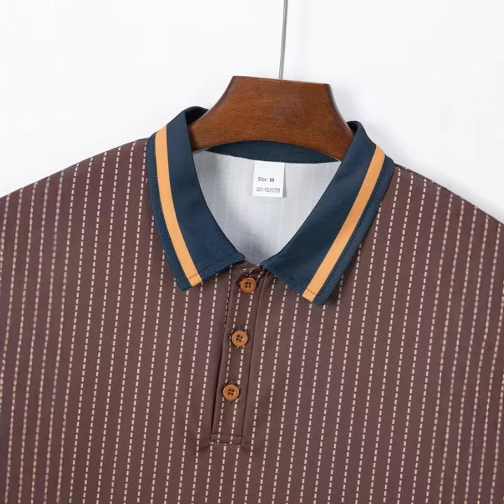 Herren Kurzarm Polohemd mit eleganten Streifen und Kontrastakzenten Echoarchiv