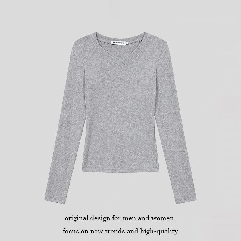 Damen Langarmshirt mit V-Ausschnitt und tailliertem Slim-Fit Echoarchiv