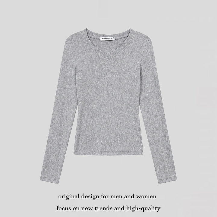 Damen Langarmshirt mit V-Ausschnitt und tailliertem Slim-Fit Echoarchiv
