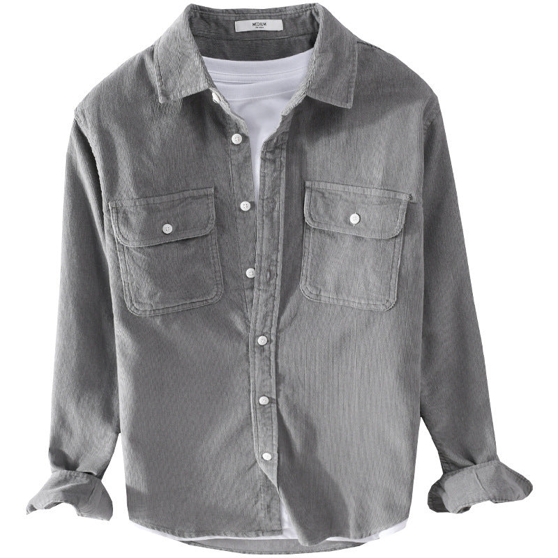 Herren Feincord-Hemdjacke im Worker‑Stil mit doppelten Brustpatten und entspanntem Schnitt Echoarchiv