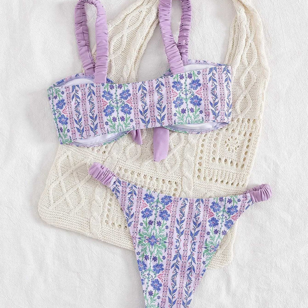 Damen Bandeau-Bikini mit floralem Design und verspielten Rüschen Echo Archiv