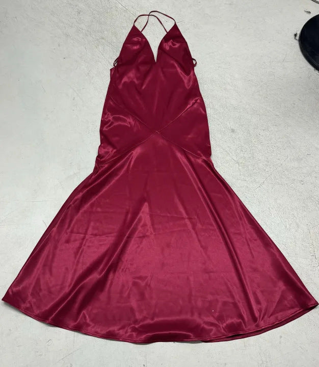 Damen elegantes Maxikleid mit tiefem V-Ausschnitt und fließendem Stoff Echo Archiv