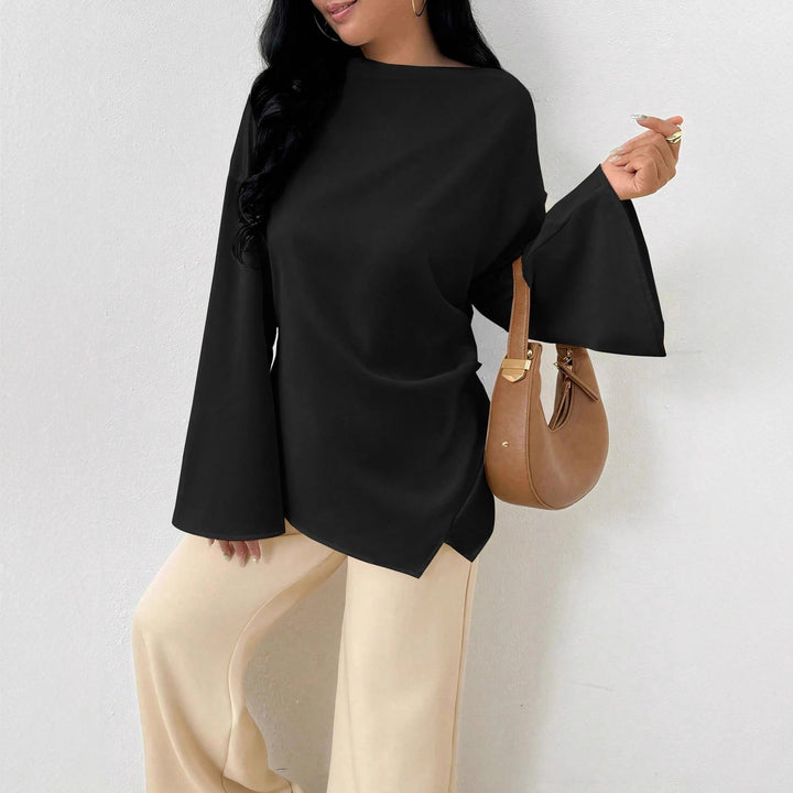 Damen nan oversized Satin-Tunika mit U-Boot-Ausschnitt und weiten Trompetenärmeln Echo Archiv