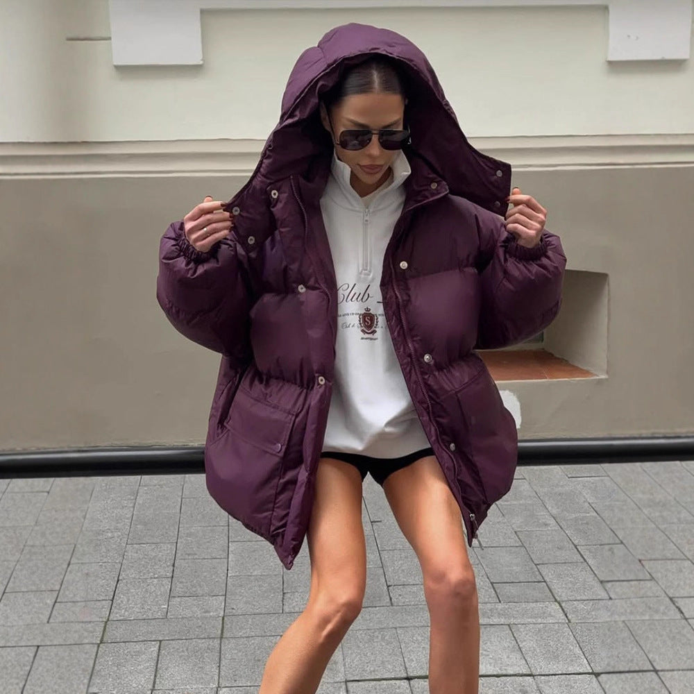 Damen Oversize Steppjacke mit Kapuze und wattierter Thermofütterung Echoarchiv