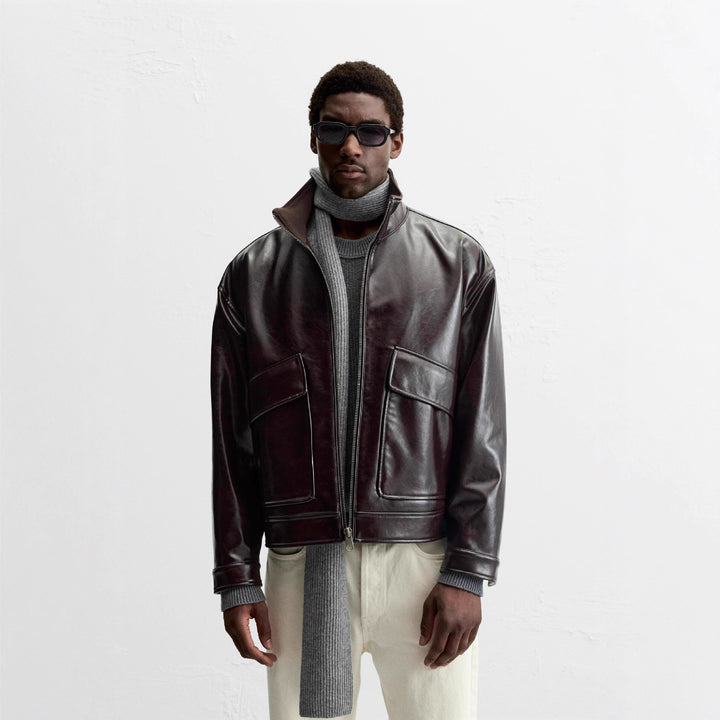 Herren Bikerjacke aus edlem Kunstleder mit praktischen Klappentaschen Echoarchiv