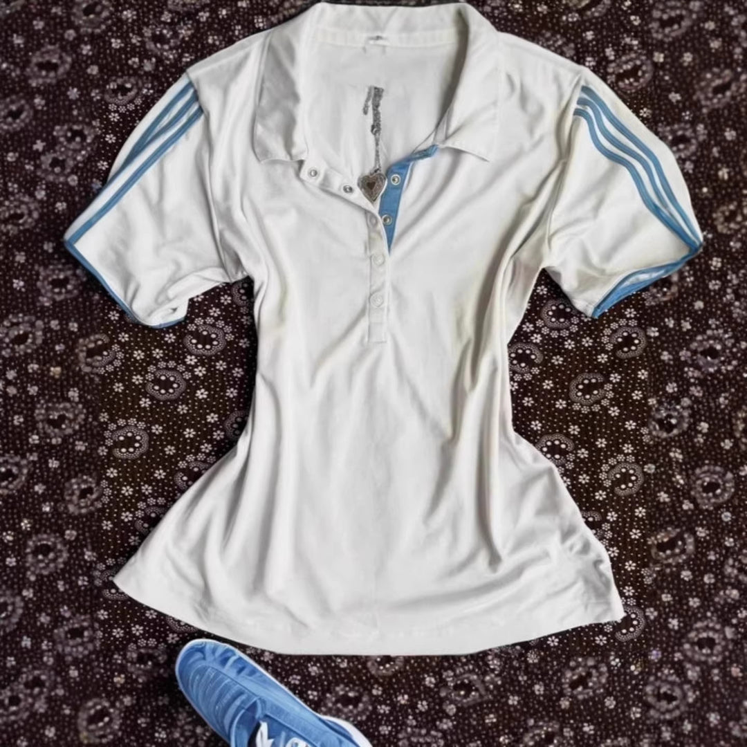 Damen Sportliches Polo-Shirt mit gestreiftem Kragen Echo Archiv