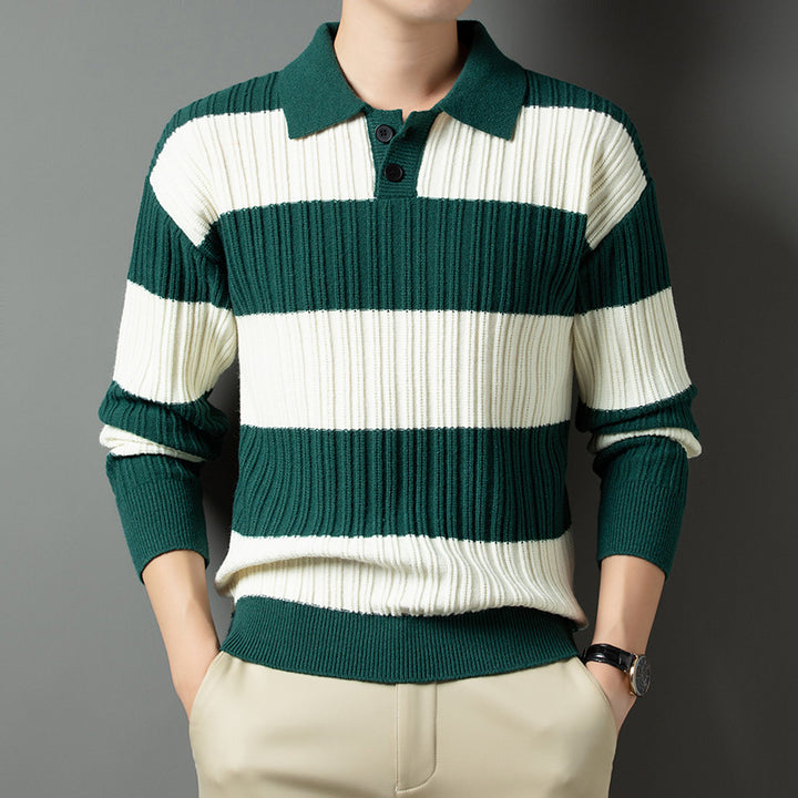 Herren Pullover aus strukturiertem Rippenstrick mit Polokragen Echoarchiv