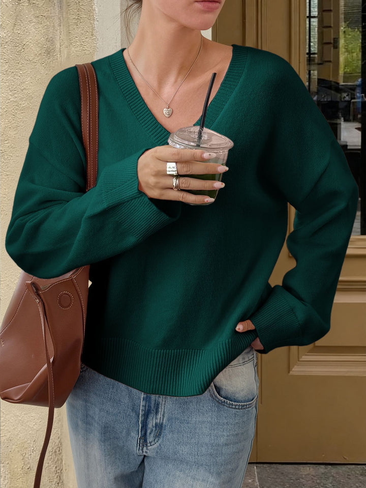 Damen nan oversized V-Ausschnitt Feinstrickpullover mit überschnittener Schulter, langen Kimonärmeln und breitem Rippbund Echo Archiv