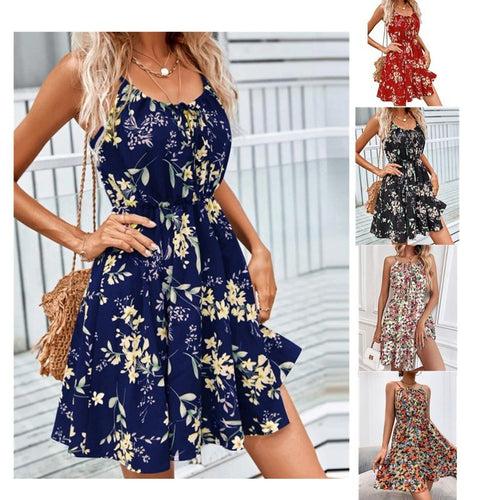 Damen Florales Sommerkleid mit Spaghettiträgern und tailliertem A-Linien-Schnitt – Lunéa