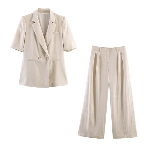 Damen Weite Leinenhose mit eleganten Falten und hohem Bund Echo Archiv