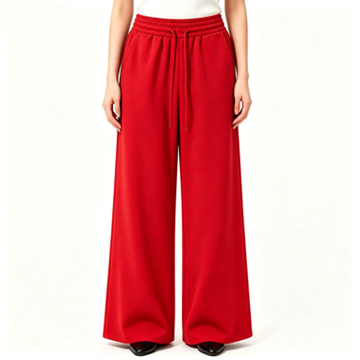 Damen weite High-Waist Loungehose mit elastischem Bund, Kordelzug und fließendem Jersey – Avélisse
