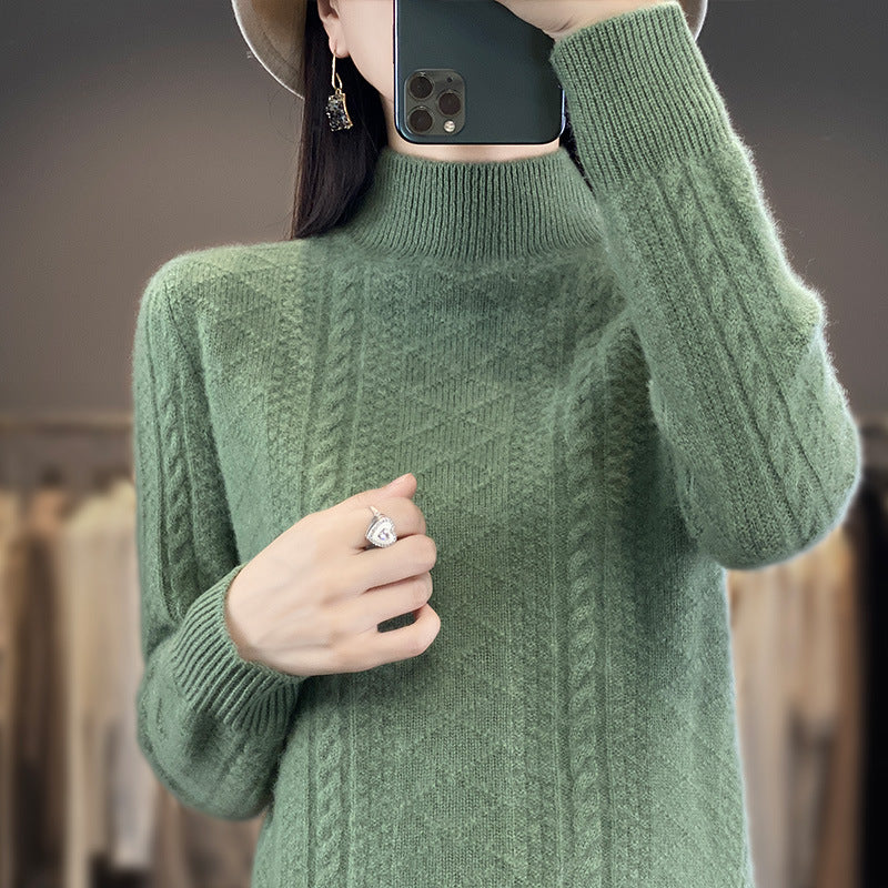 Damen Weicher Zopfstrick-Mockneck-Pullover mit leichtem Mohair-Effekt Echoarchiv