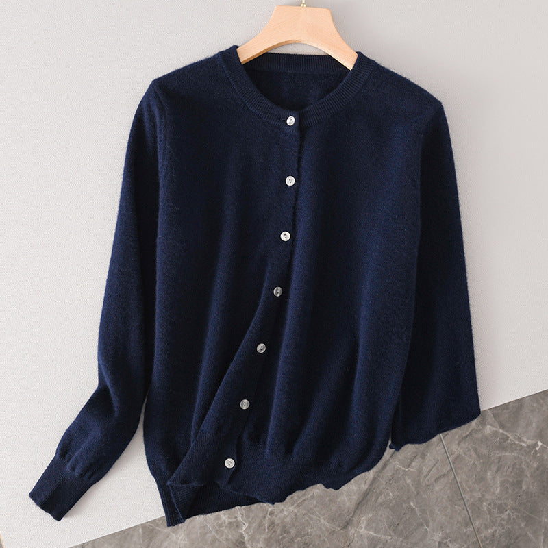 Damen Leichter Rundhals-Knopfcardigan in Kaschmiroptik mit feiner Rippkante und lässiger Silhouette Echoarchiv