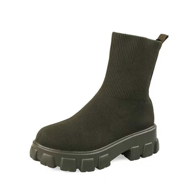 Damen  Strick-Stiefelette mit sockenähnlichem Schaft und markanter Profilsohle Echo Archiv