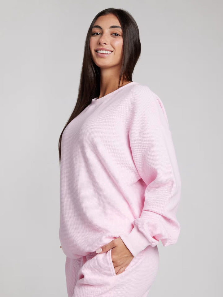 Damen Waffelstrick-Loungewear-Set mit Oversized-Sweater und Kordel-Jogginghose – Avérine
