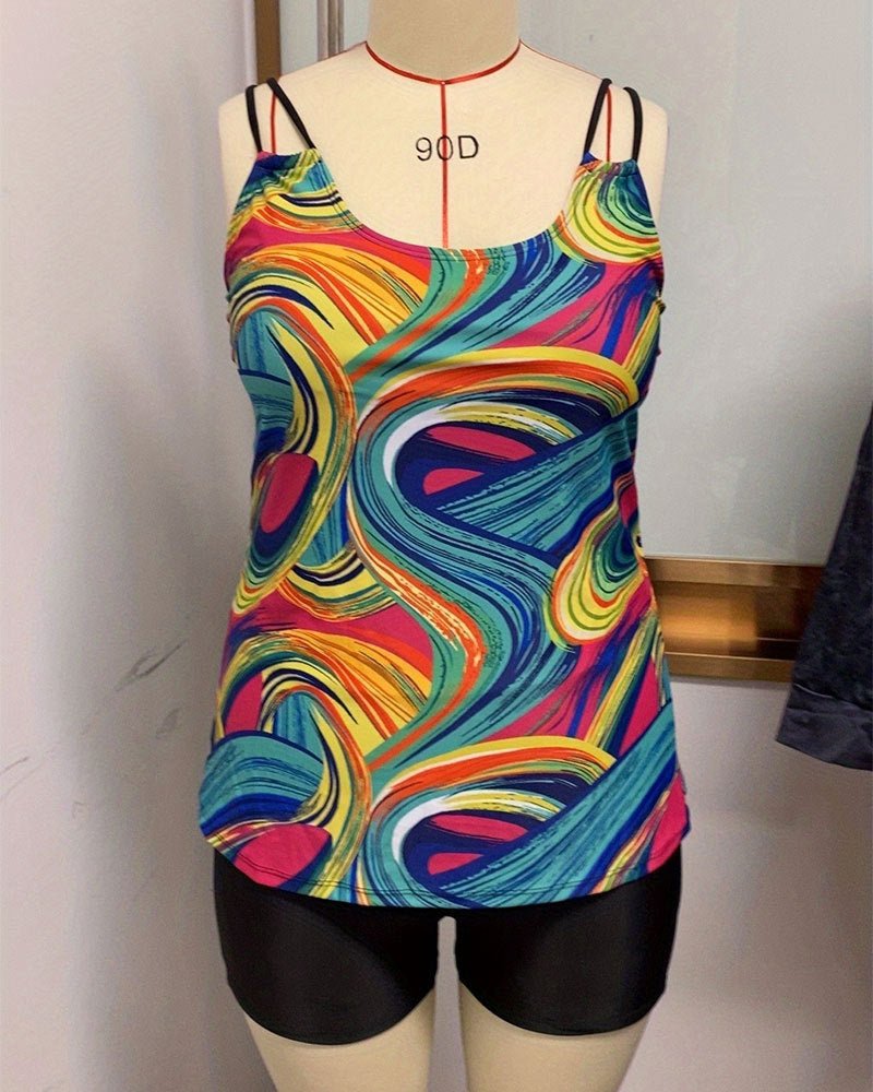 Damen Sportliche Tankini mit buntem Muster Echo Archiv
