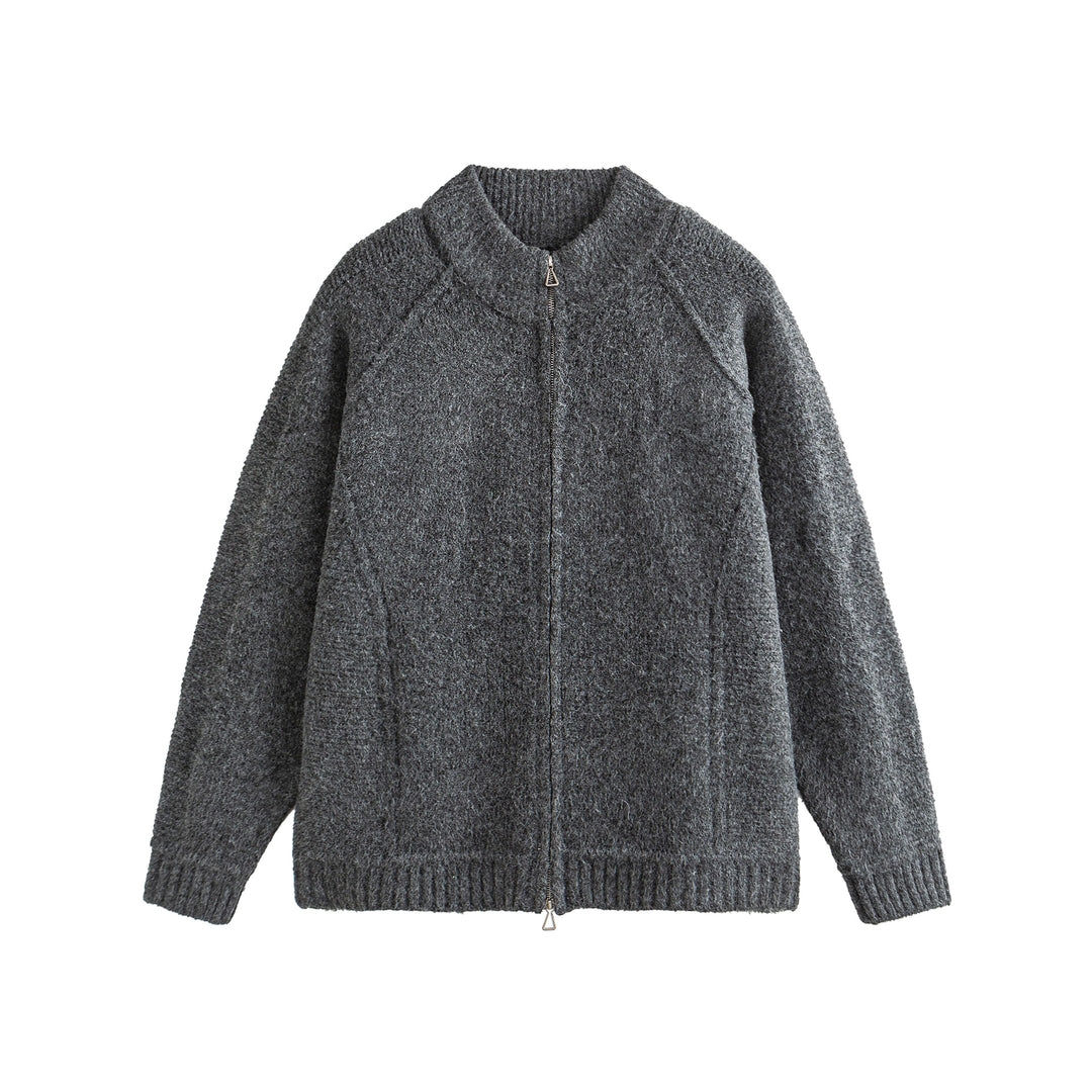 Unisex Strick-Zipjacke im Boxy-Cut mit hohem Rippkragen und Raglanärmeln Echoarchiv