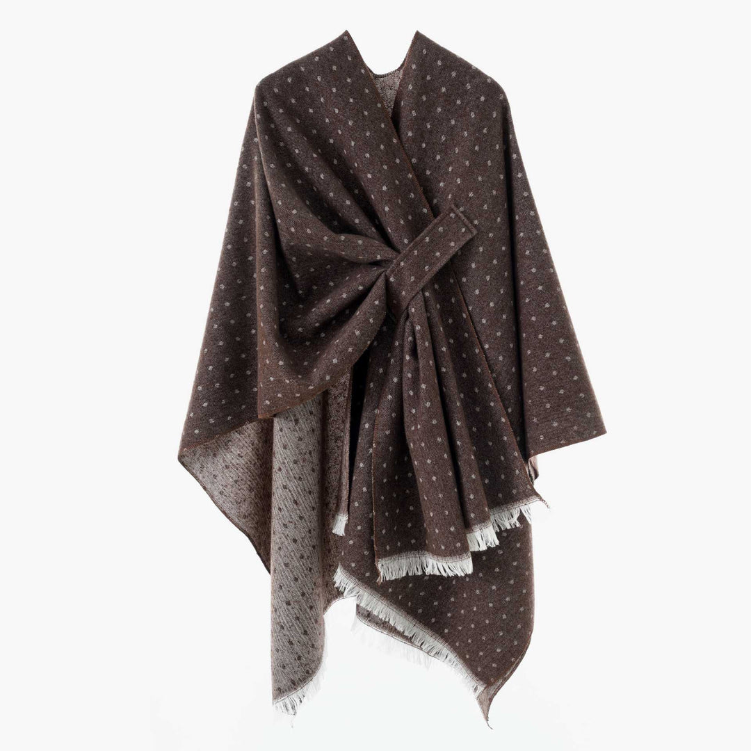 Damen Umlegbarer Wollmix-Poncho mit Hahnentritt-Jacquard und Bindegürtel Echo Archiv