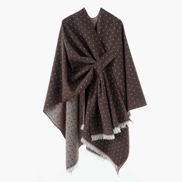 Damen Umlegbarer Wollmix-Poncho mit Hahnentritt-Jacquard und Bindegürtel Echo Archiv