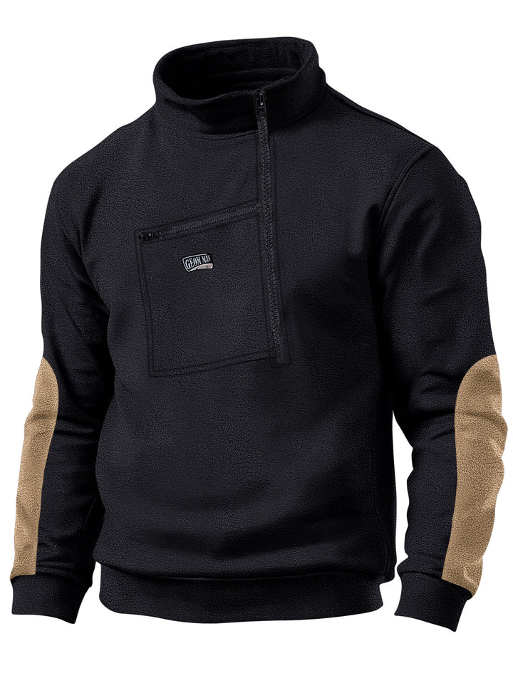 Herren Fleece-Pullover mit dickem Kragen und praktischer Brusttasche Echoarchiv