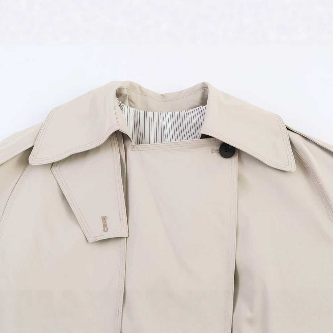 Damen Kurz-Trenchcoat mit Taillengürtel und Cape-Detail Echoarchiv