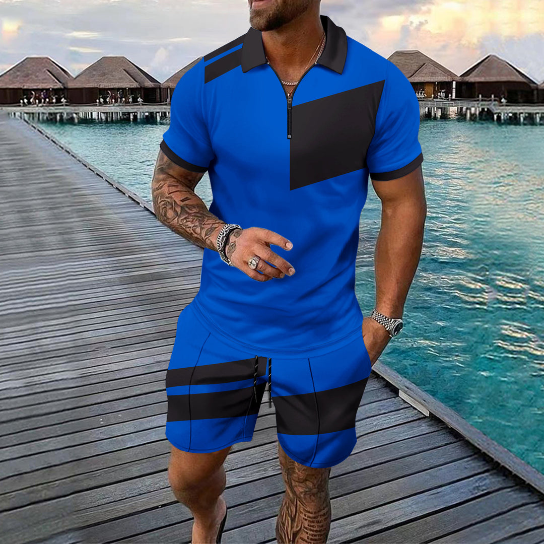Herren Sportliches Kurzarm-Set mit modernem Reißverschluss und strukturiertem Design Echoarchiv