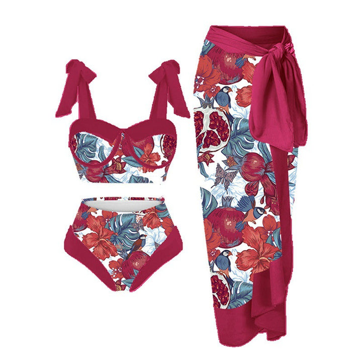 Damen Einteiler Badeanzug mit elegantem Wickelrock und modischen Riemen Echo Archiv