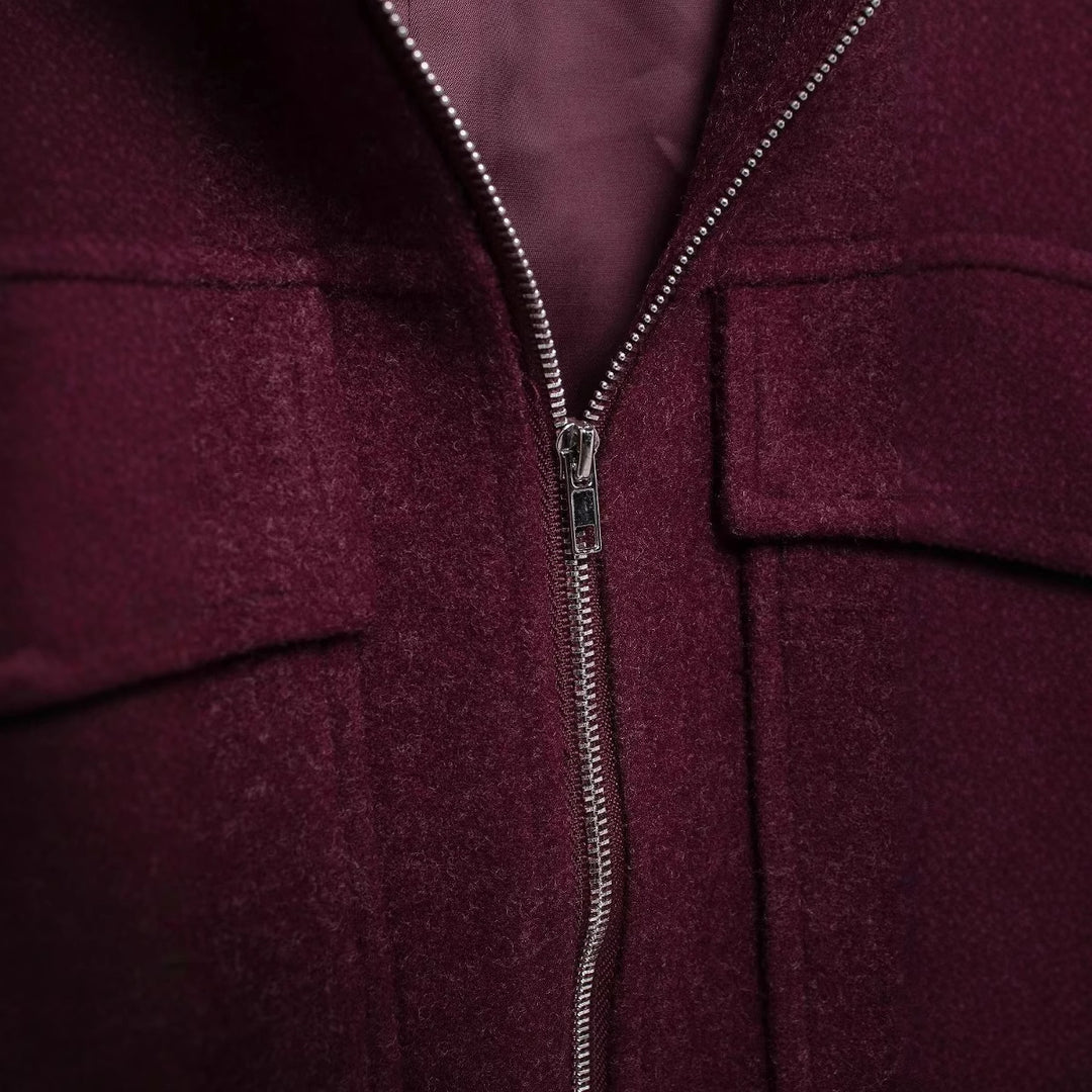 Damen kastige Kurzjacke mit durchgehendem Reißverschluss, aufgesetzten Klappentaschen und Hemdkragen – Célinea