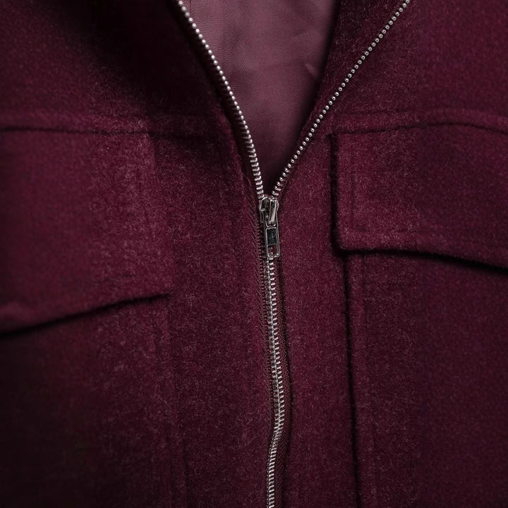 Damen kastige Kurzjacke mit durchgehendem Reißverschluss, aufgesetzten Klappentaschen und Hemdkragen – Célinea