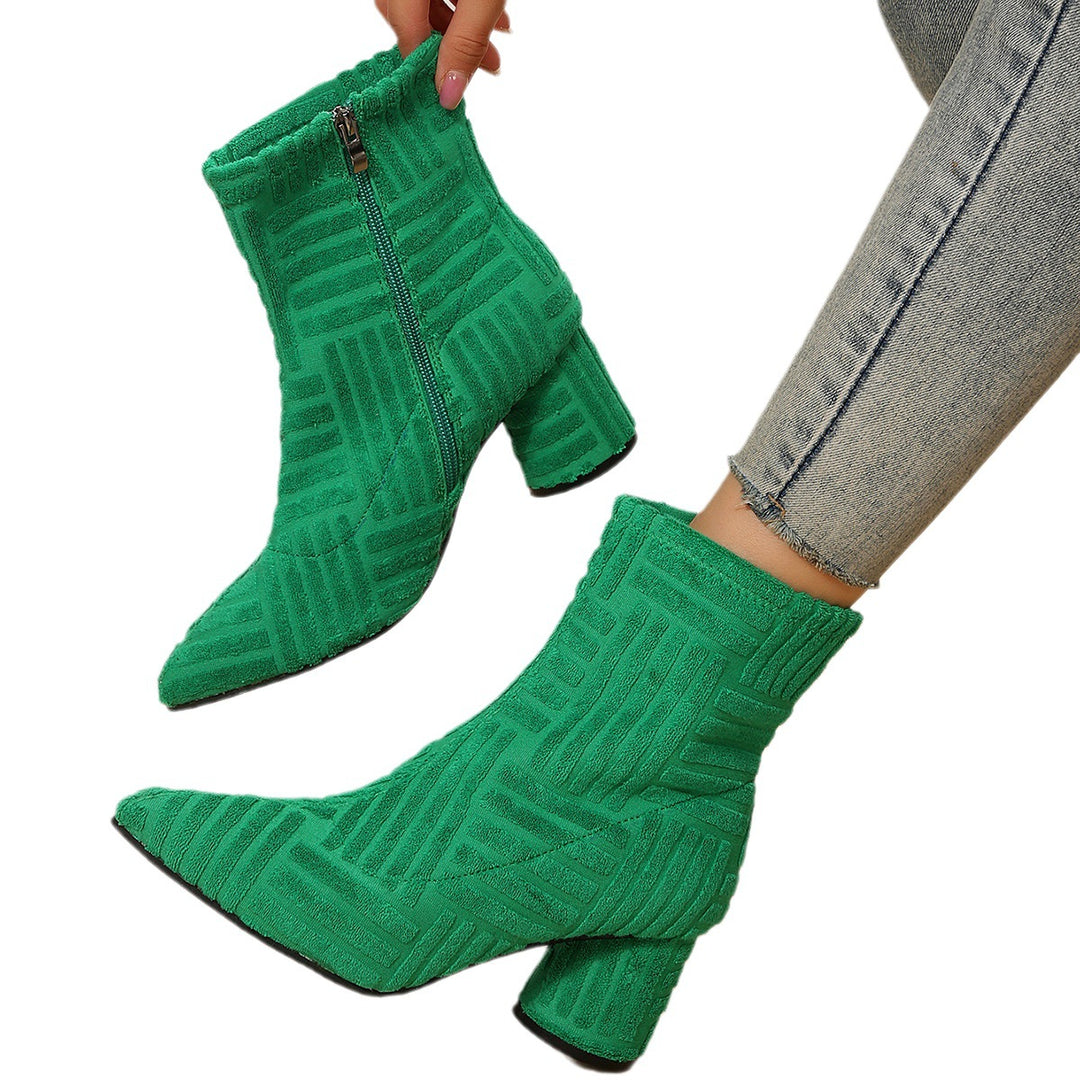 Damen Texturierte Ankleboots mit spitzer Schuhspitze und Blockabsatz Echoarchiv