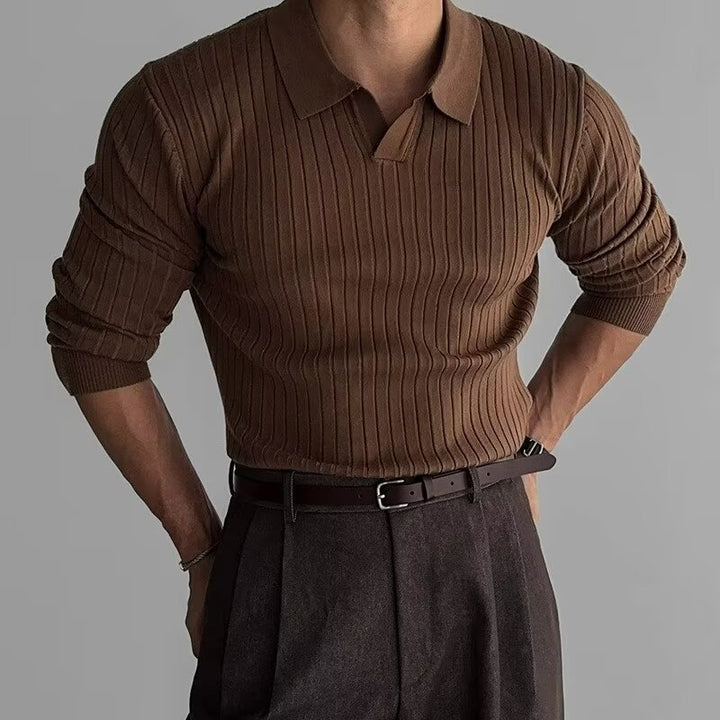 Herren Elegantes Strickpolo mit strukturiertem Design Echo Archiv
