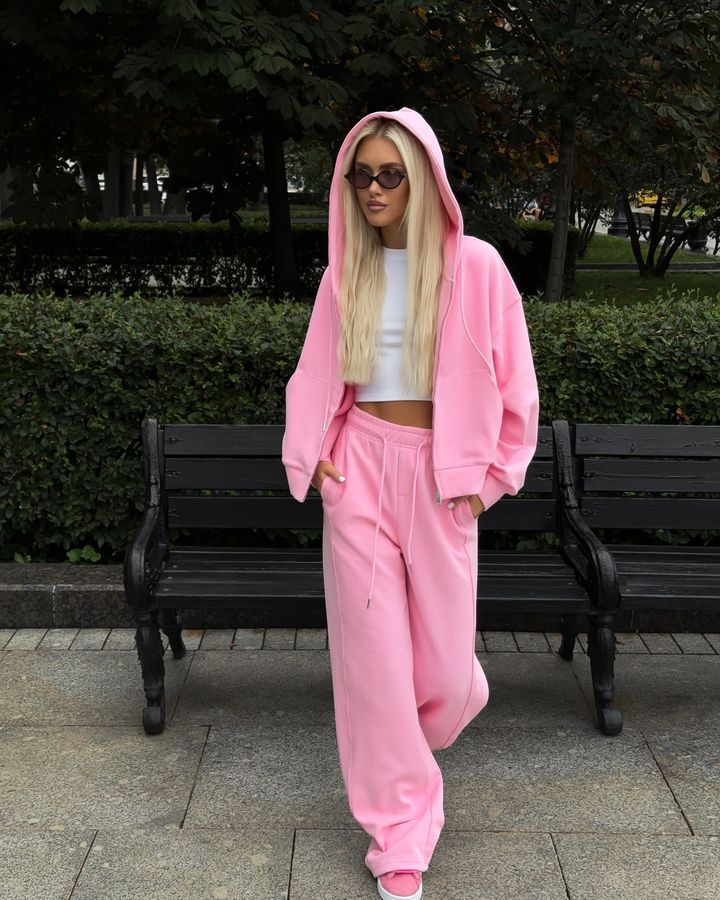 Damen nan cropped Kapuzenjacke mit durchgehendem Reißverschluss und taillenhoher Jogginghose Set Echo Archiv