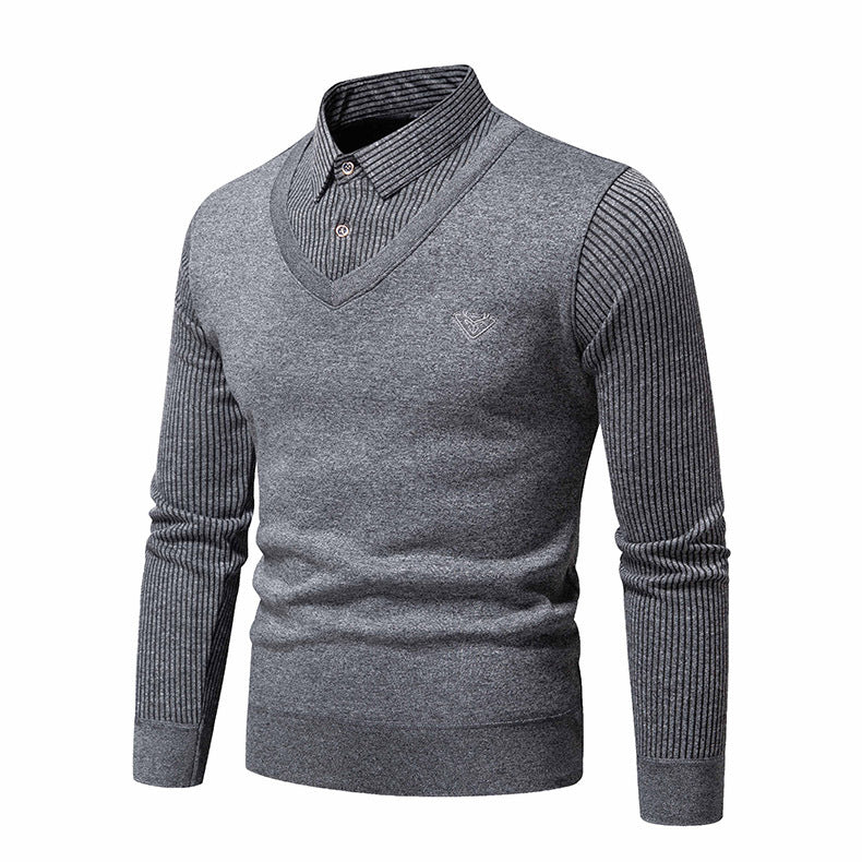 Herren eleganter Strickpullover mit V-Ausschnitt und strukturierten Ärmeln Echoarchiv