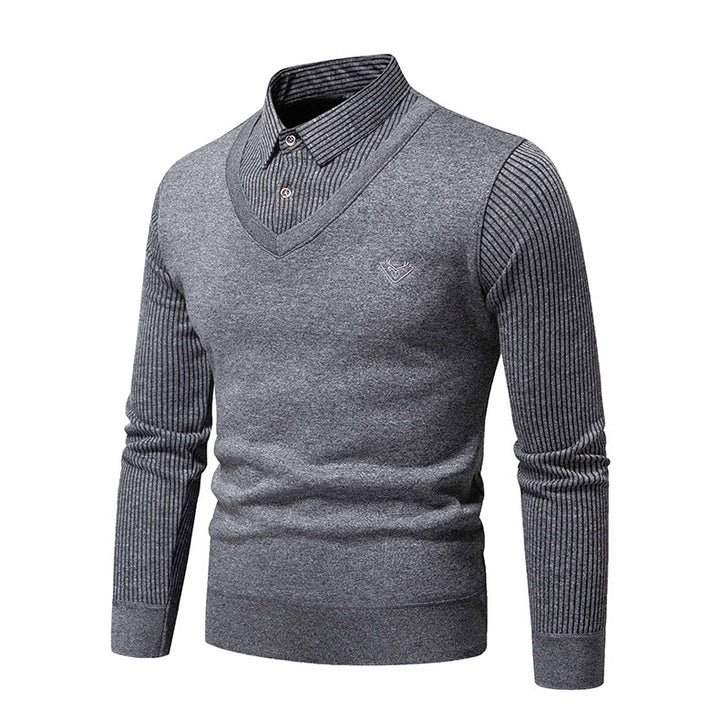 Herren eleganter Strickpullover mit V-Ausschnitt und strukturierten Ärmeln Echoarchiv