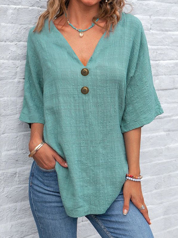 Damen V-Ausschnitt Bluse mit Knopfdetails Echo Archiv