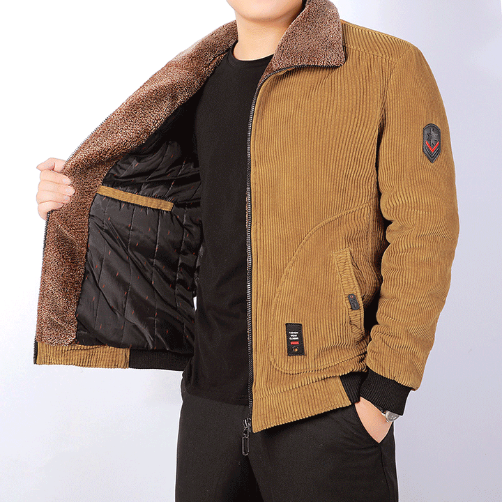 Herren Kurz geschnittene Cord‑Bomberjacke mit Teddykragen und Rippbündchen – Brevano