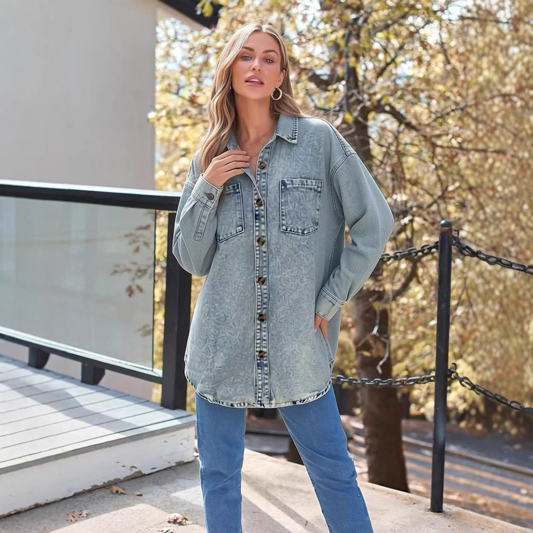 Damen Oversized Denim-Hemd mit aufgesetzten Taschen Echo Archiv