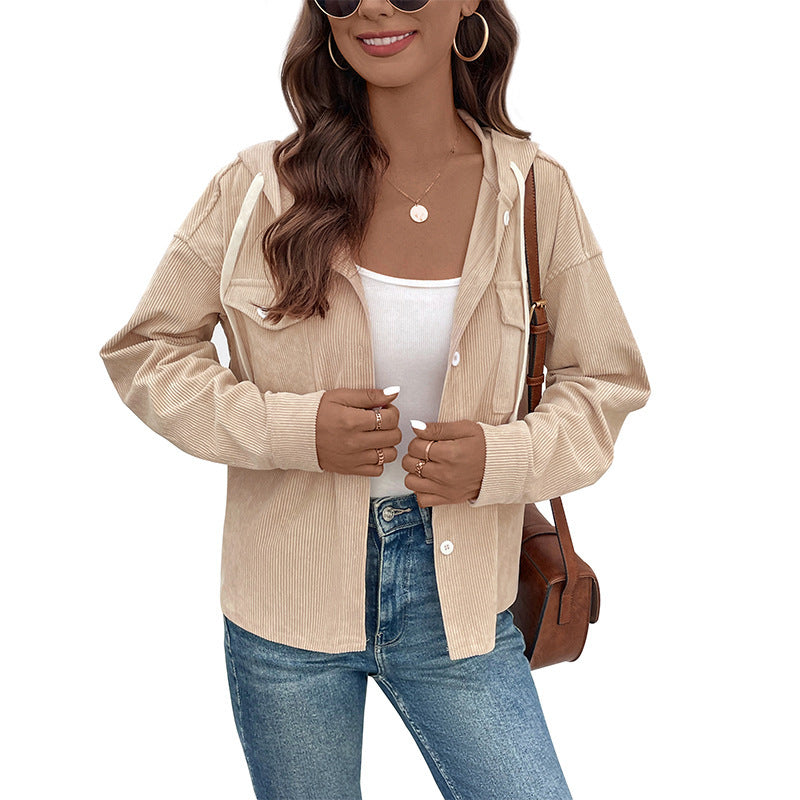 Damen Cordjacke mit Kapuze und Knopfdetails Echo Archiv