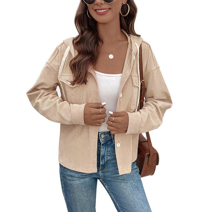 Damen Cordjacke mit Kapuze und Knopfdetails Echo Archiv