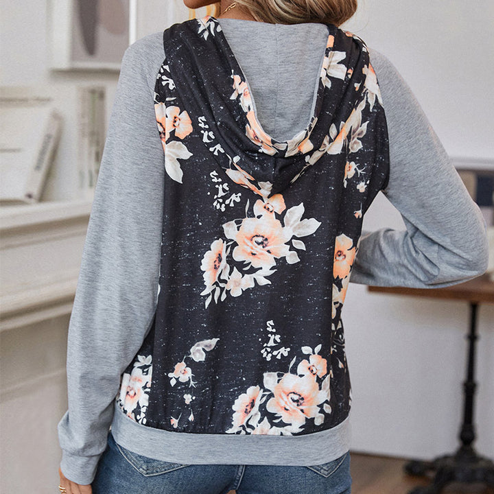 Damen Casual-Kapuzenpullover mit floralem Vintage-Print, Raglanärmeln und Kängurutasche Echoarchiv