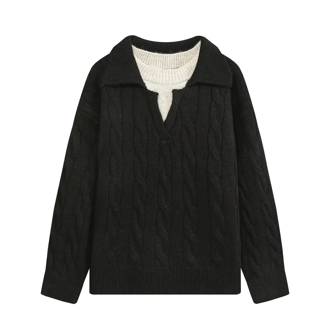 Damen Grobgestrickter Oversize-Pullover mit Polokragen und Zopfmuster Echo Archiv