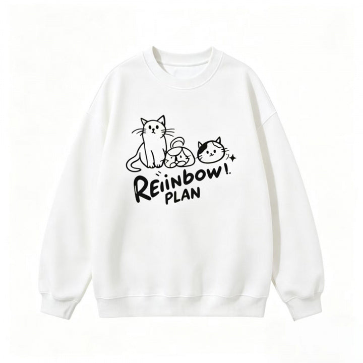 Unisex Oversize Baumwoll-Sweatshirt mit Katzenprint, Rundhalsausschnitt und Rippbündchen Echo Archiv