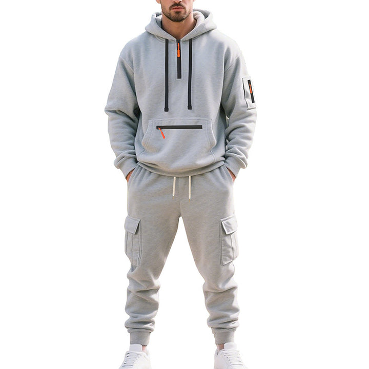 Herren Urbane Cargo-Jogging-Set mit Utility-Hoodie, Reißverschluss-Details und Cargo-Joggers Echoarchiv