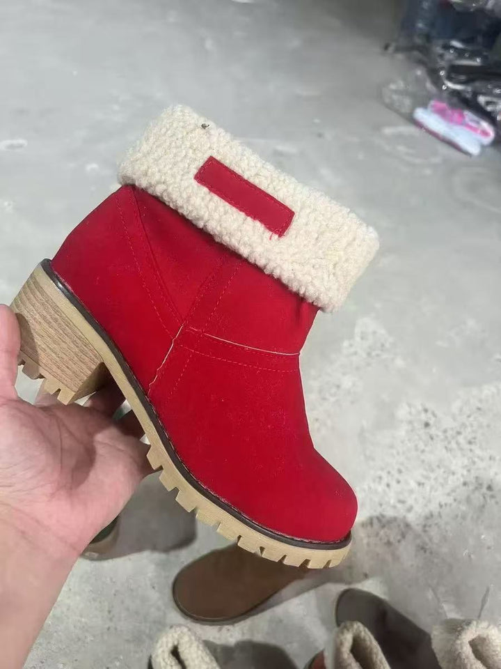 Damen Gefütterte Ankle-Boots mit Lammfell-Umschlag und profiliertem Blockabsatz Echoarchiv