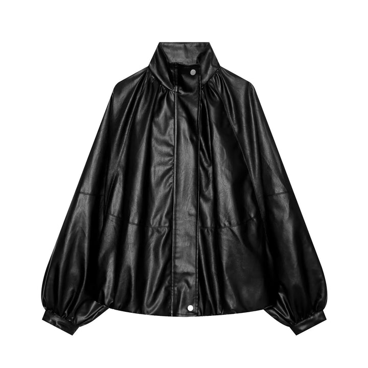 Damen Oversized Kunstleder-Cape mit Stehkragen und Ballonärmeln Echo Archiv
