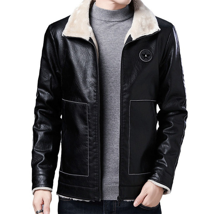 Herren Kunstleder‑Fliegerjacke mit durchgehendem Teddyfutter und Stehkragen – Brevano