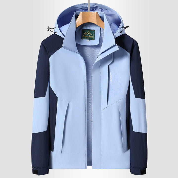 Damen Softshell‑Trekkingjacke mit atmungsaktiver Membran, verstellbarer Kapuze und Colorblock-Design Echoarchiv