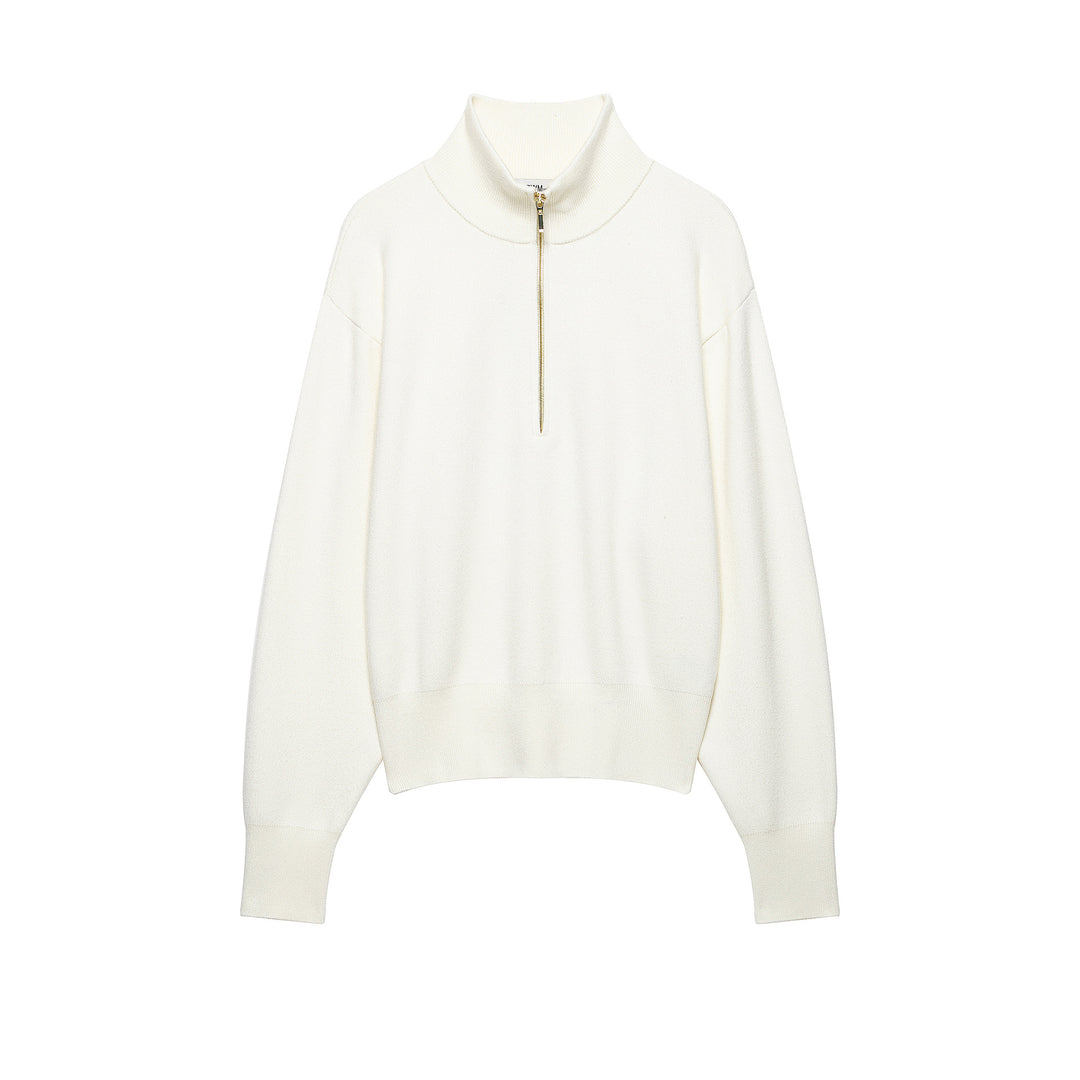 Damen Cropped Oversize-Strickpullover mit halbem Metallreißverschluss und Funnelkragen Echoarchiv