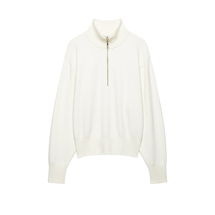 Damen Cropped Oversize-Strickpullover mit halbem Metallreißverschluss und Funnelkragen Echoarchiv